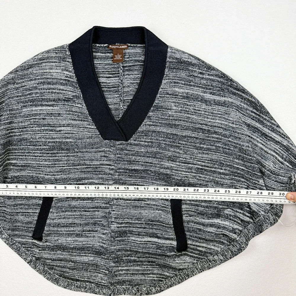 Elliott Lauren Knit Poncho V-Neck Pullover Sweater Pockets Blue XS‎ Womens